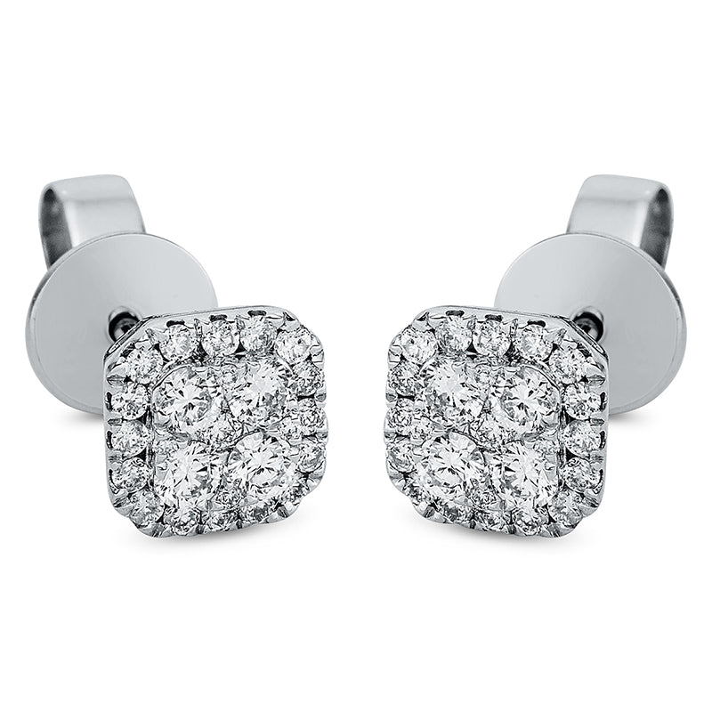 Ohrstecker 18 kt WG. 2 Brillanten 0.02 ct. TW-si. 8 Brillanten 0.28 ct. TW-si. 40 Brillanten 0.21 ct. TW-si. H:6.6 mm. B:6.6 mm