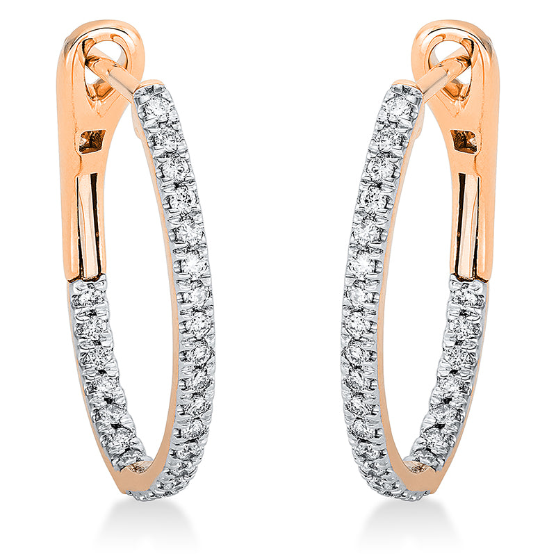 Creolen 18 kt RG, Fassung weiß rhodiniert, 50 Brill. 0,50 ct, TW-si