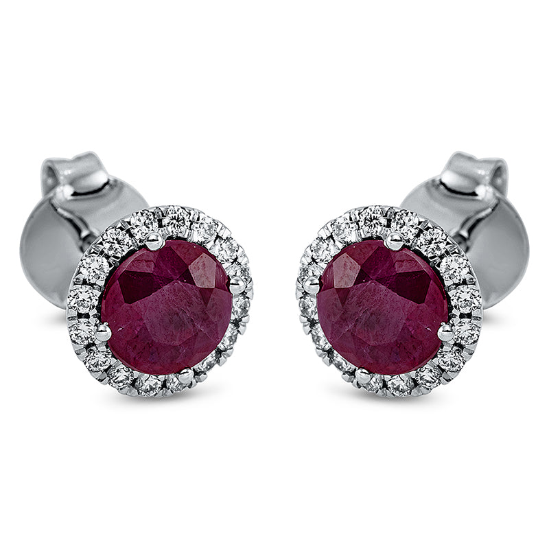 Ohrstecker 18 kt WG, 32 Brill. 0,20 ct, TW-si, 2 Rubine 1,47 ct rot