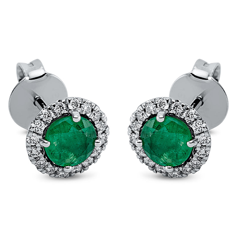 Ohrstecker 18 kt WG, 32 Brill. 0,20 ct, TW-si, 2 Smaragde 0,82 ct grün