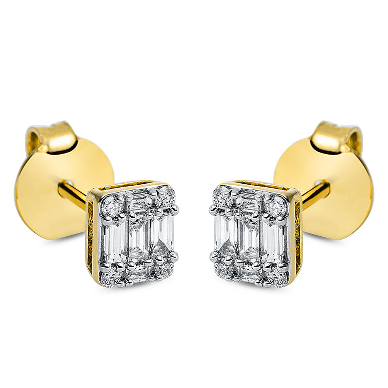 Ohrstecker 18 kt GG, 4 Bag. 0,03 ct, TW-si, 6 Bag. 0,15 ct, TW-si, 8 Brill. 0,06 ct, TW-si