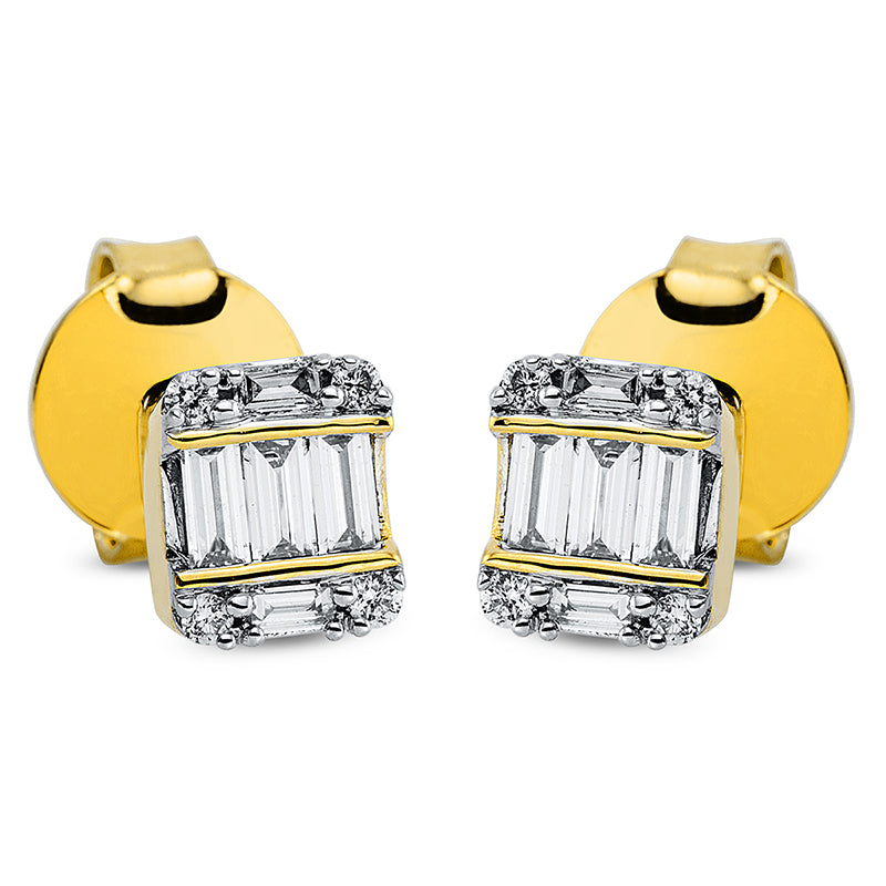 Ohrstecker 18 kt GG, 10 Bag. 0,17 ct, TW-si, 8 Brill. 0,04 ct, TW-si