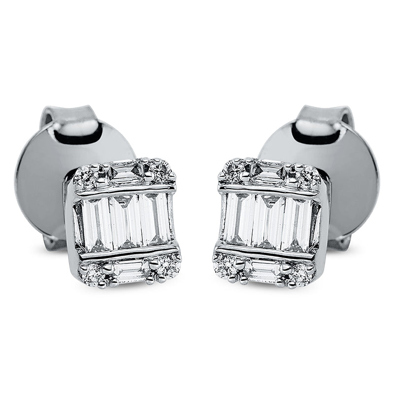 Ohrstecker 18 kt WG, 10 Bag. 0,16 ct, TW-si, 8 Brill. 0,04 ct, TW-si