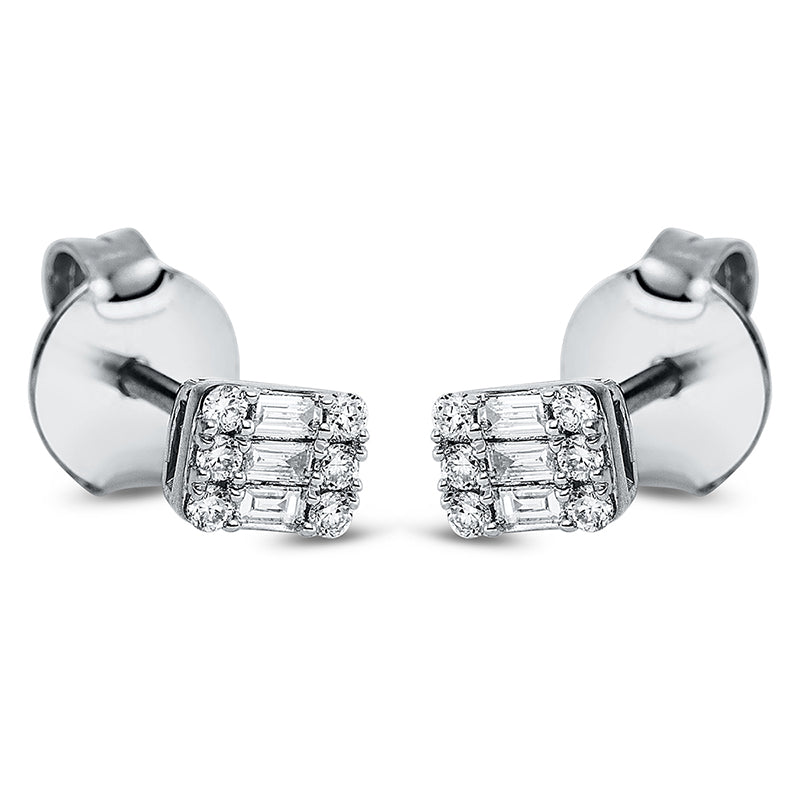 Ohrstecker 9 kt WG, 6 Bag. 0,06 ct, TW-si, 12 Brill. 0,07 ct, TW-si