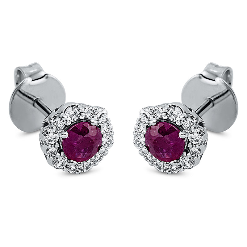 Ohrschmuck 18 kt WG, 24 Brill. 0,23 ct, TW-si, 2 Rubine 0,58 ct rot