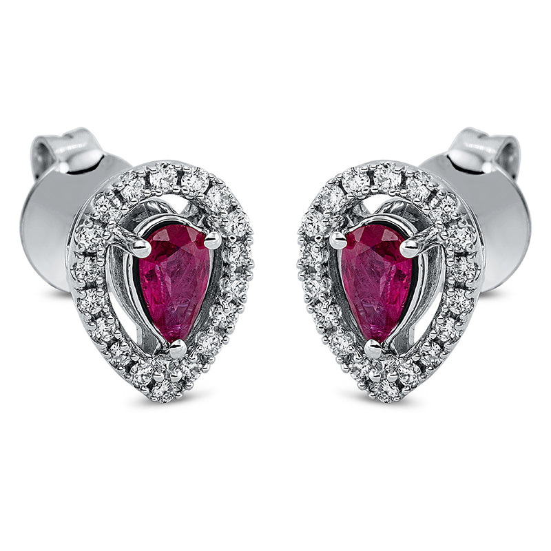 Ohrstecker 18 kt WG, 36 Brill. 0,19 ct, TW-si, 2 Rubine 0,42 ct rot