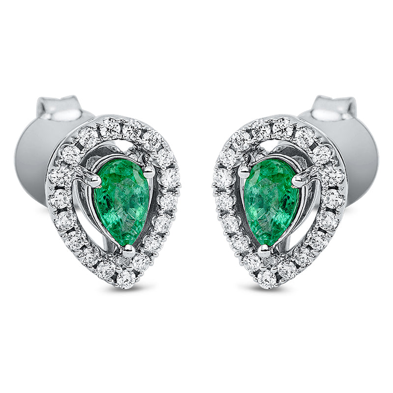 Ohrstecker 18 kt WG, 36 Brill. 0,19 ct, TW-si, 2 Smaragde 0,36 ct grün