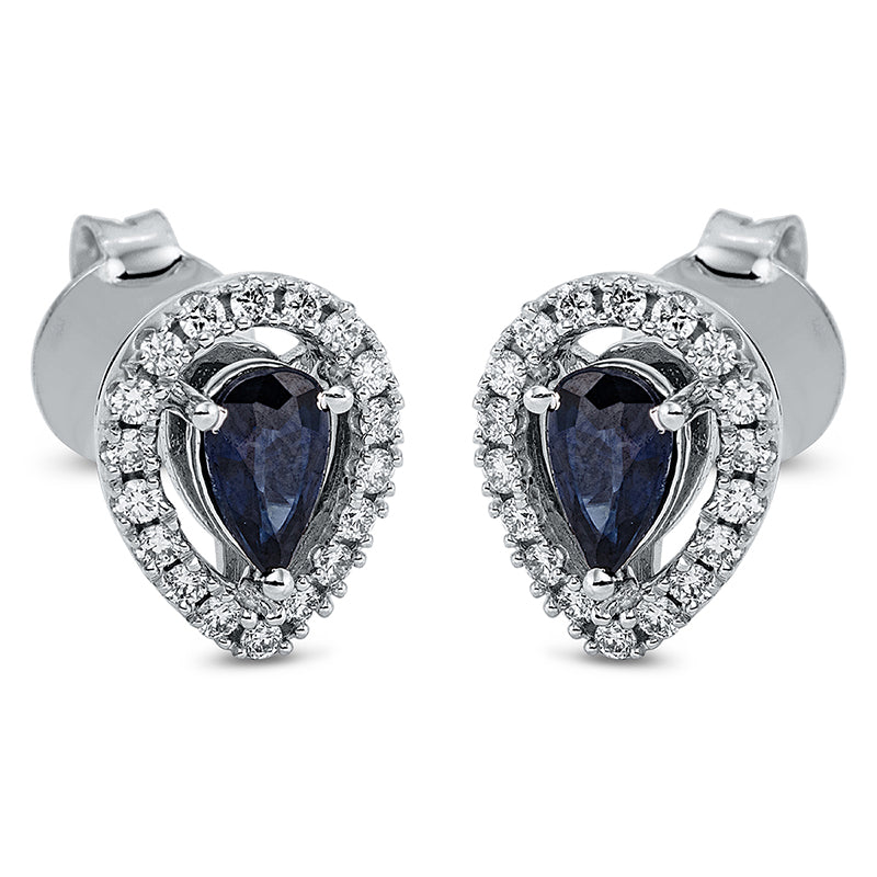 Ohrstecker 18 kt WG, 36 Brill. 0,19 ct, TW-si, 2 Saphire 0,57 ct blau