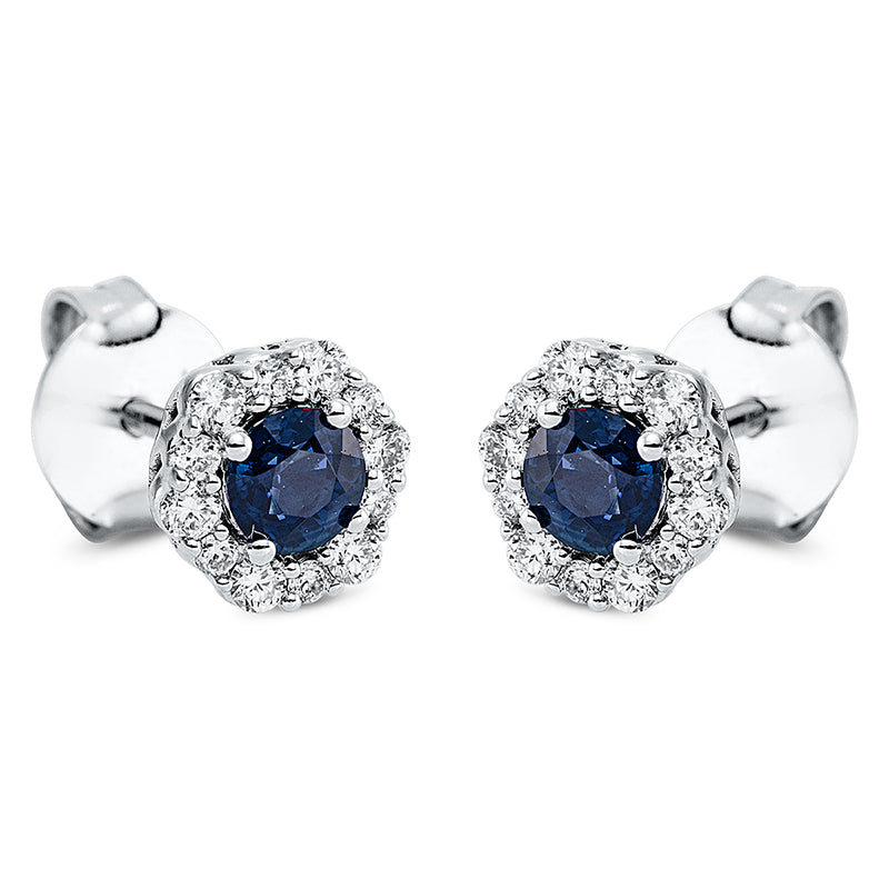 Ohrstecker 18 kt WG, 24 Brill. 0,23 ct, TW-si, 2 Saphire 0,54 ct blau