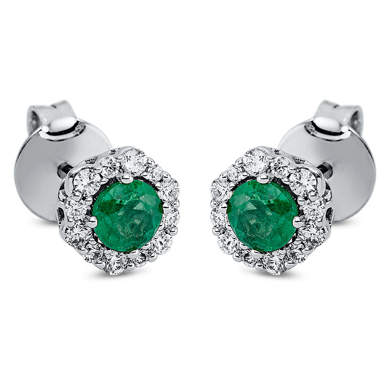 Ohrstecker 18 kt WG, 24 Brill. 0,23 ct, TW-si, 2 Smaragde 0,40 ct grün