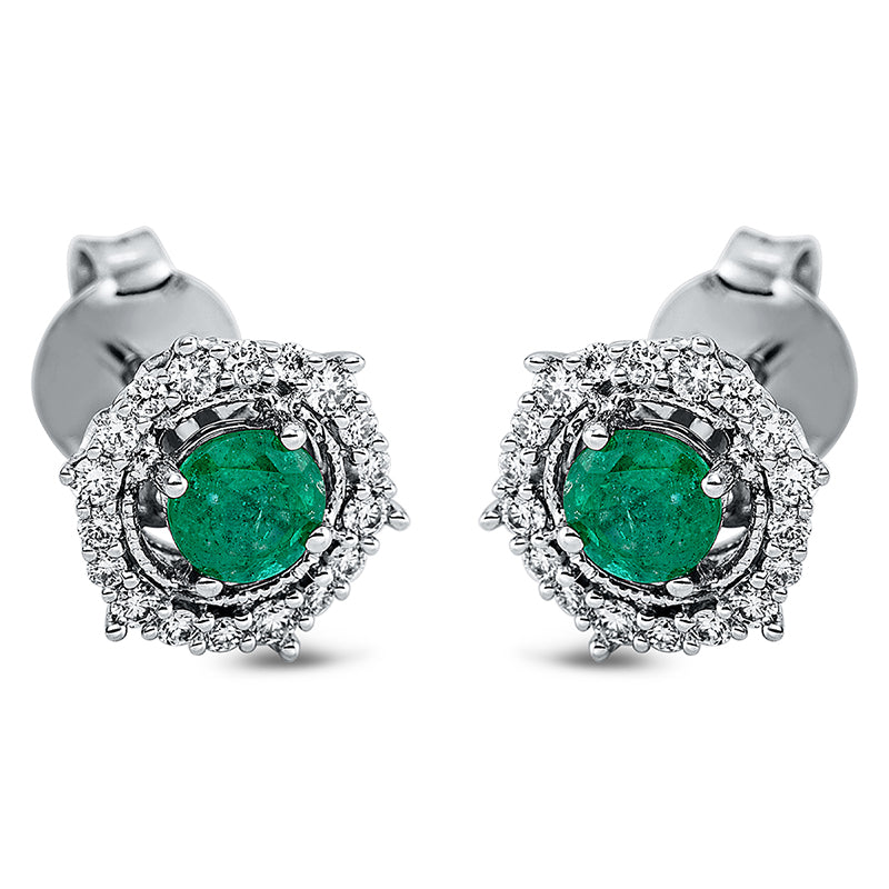Ohrstecker 18 kt WG, 36 Brill. 0,23 ct, TW-si, 2 Smaragde 0,53 ct grün