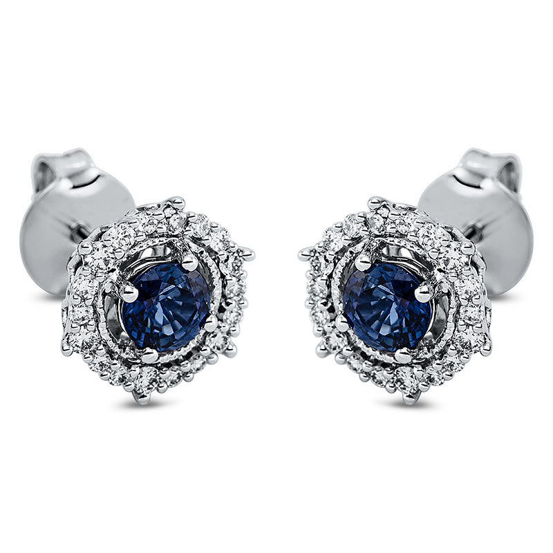 Ohrstecker 18 kt WG, 36 Brill. 0,24 ct, TW-si, 2 Saphire 0,67 ct blau