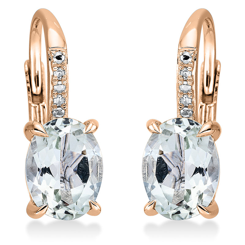 Ohrschmuck 14 kt RG, 4 Dia. 0,01 ct, TW-si, 2 Amethyste 2,10 ct grün