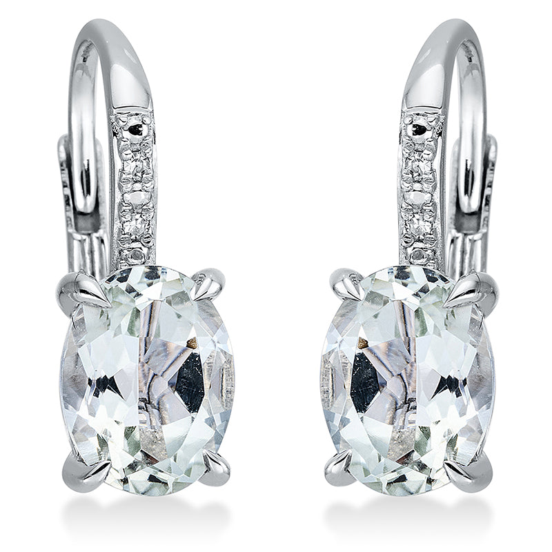 Ohrschmuck 14 kt WG, 4 Dia. 0,01 ct, TW-si, 2 Amethyste 2,23 ct grün