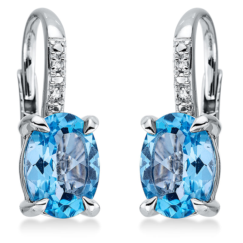 Ohrschmuck 14 kt WG, 4 Dia. 0,01 ct, TW-si, 2 Topase 2,60 ct blau