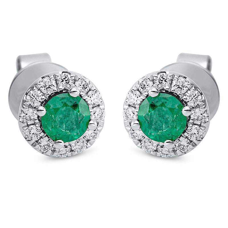 Ohrstecker 18 kt WG, 12 Brill. 0,10 ct, TW-si, 12 Brill. 0,11 ct, TW-si, 2 Smaragde 0,45 ct grün