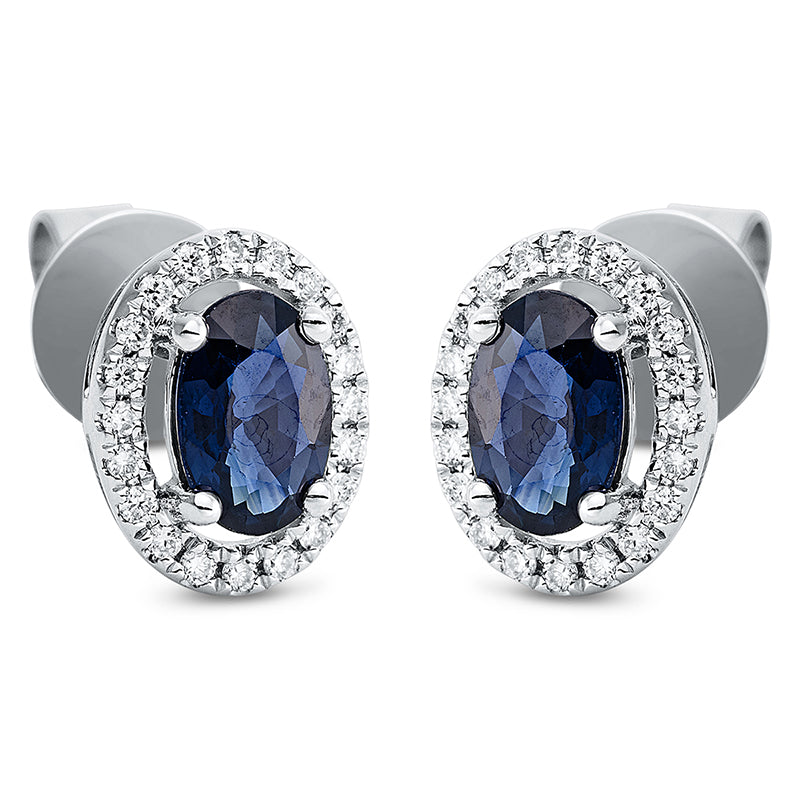 Ohrstecker 18 kt WG, 40 Brill. 0,15 ct, TW-si, 2 Saphire 1,20 ct blau