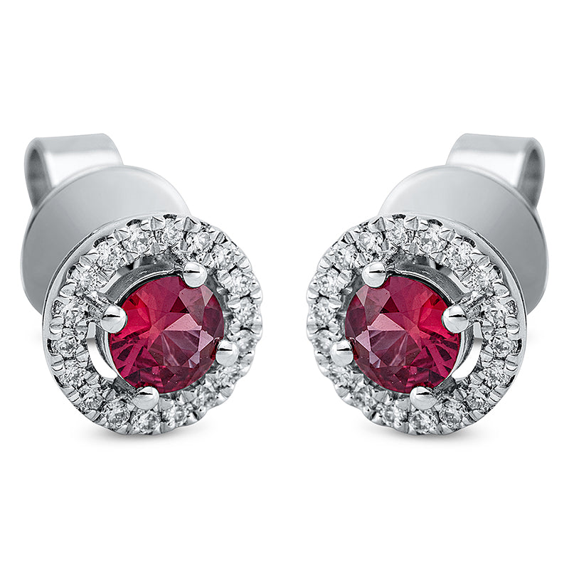 Ohrstecker 18 kt WG, 36 Brill. 0,13 ct, TW-si, 2 Rubine 0,80 ct rot