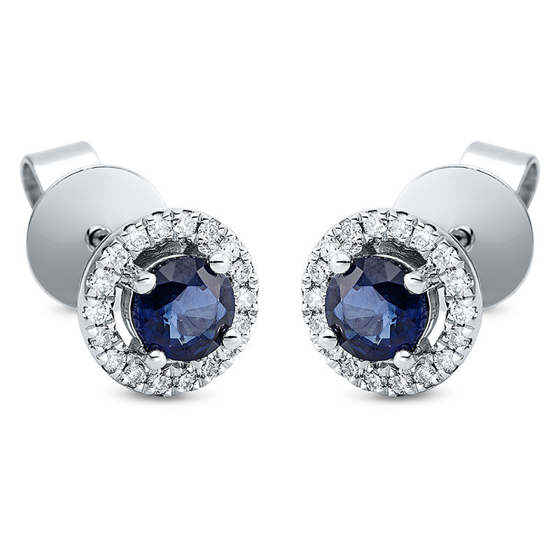 Ohrstecker 18 kt WG, 36 Brill. 0,13 ct, TW-si, 2 Saphire 0,64 ct blau