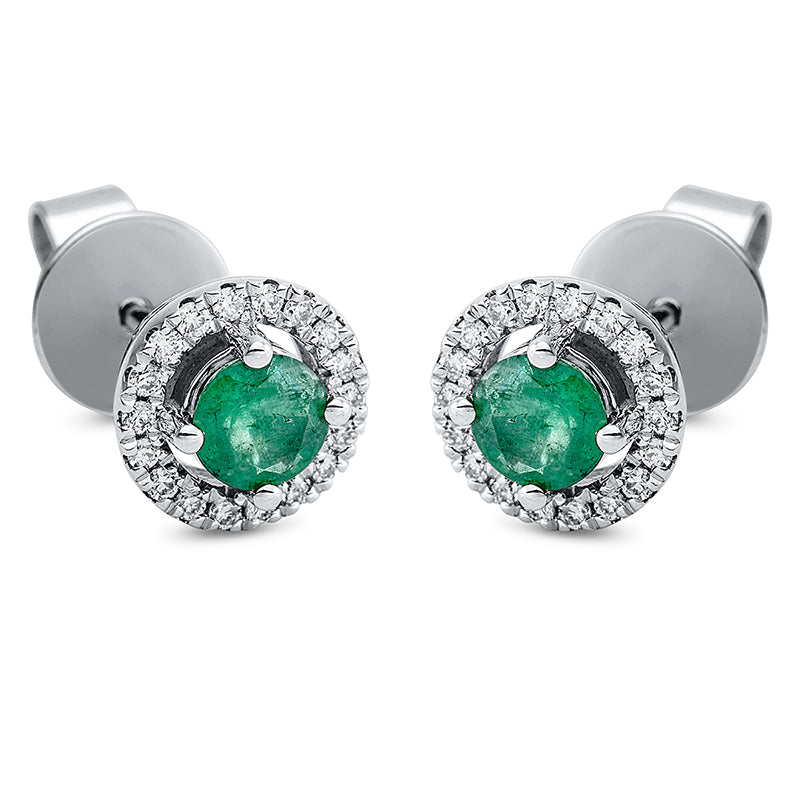 Ohrstecker 18 kt WG, 36 Brill. 0,13 ct, TW-si, 2 Smaragde 0,47 ct grün