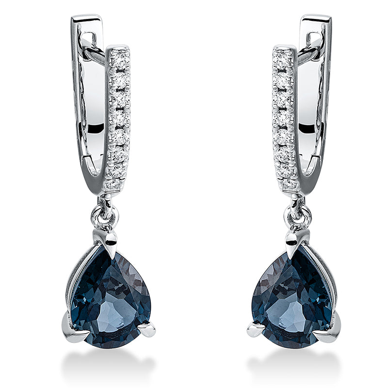 Ohrschmuck 18 kt WG, 16 Brill. 0,12 ct, TW-si, 2 Topase 2,60 ct Lond. blue