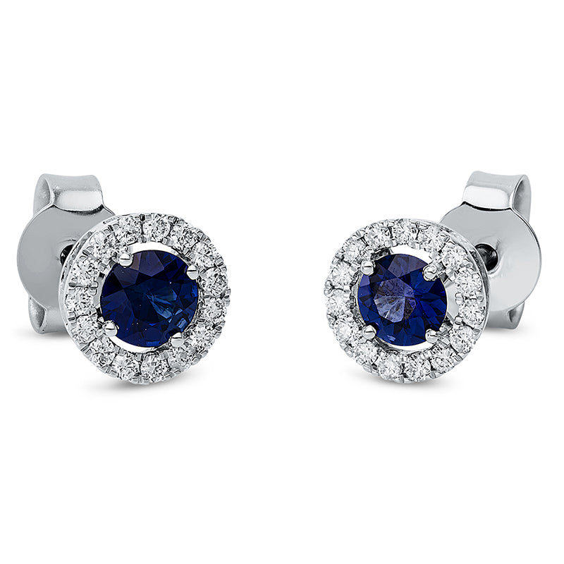 Ohrschmuck 18 kt WG, 30 Brill. 0,18 ct, TW-si, 2 Saphire 0,61 ct blau