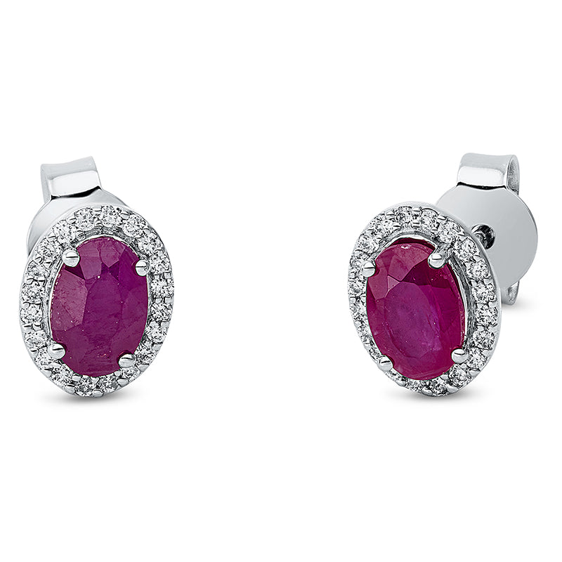 Ohrstecker 18 kt WG, 40 Brill. 0,15 ct, TW-si, 2 Rubine 1,11 ct rot