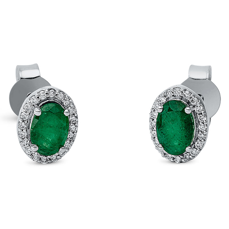 Ohrstecker 18 kt WG, 40 Brill. 0,14 ct, TW-si, 2 Smaragde 0,95 ct grün