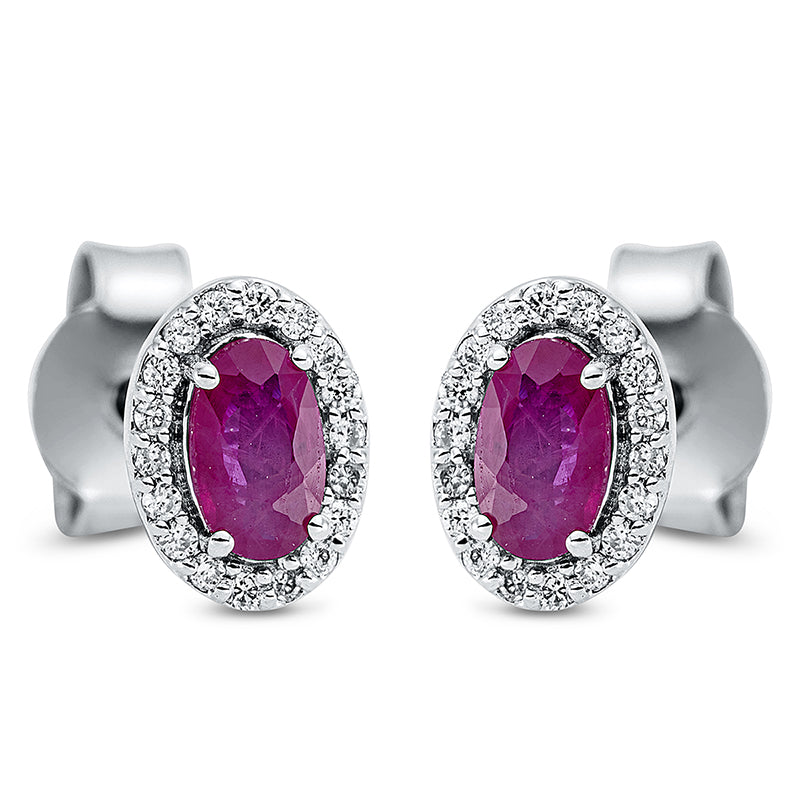 Ohrstecker 18 kt WG, 36 Brill. 0,10 ct, TW-si, 2 Rubine 0,56 ct rot