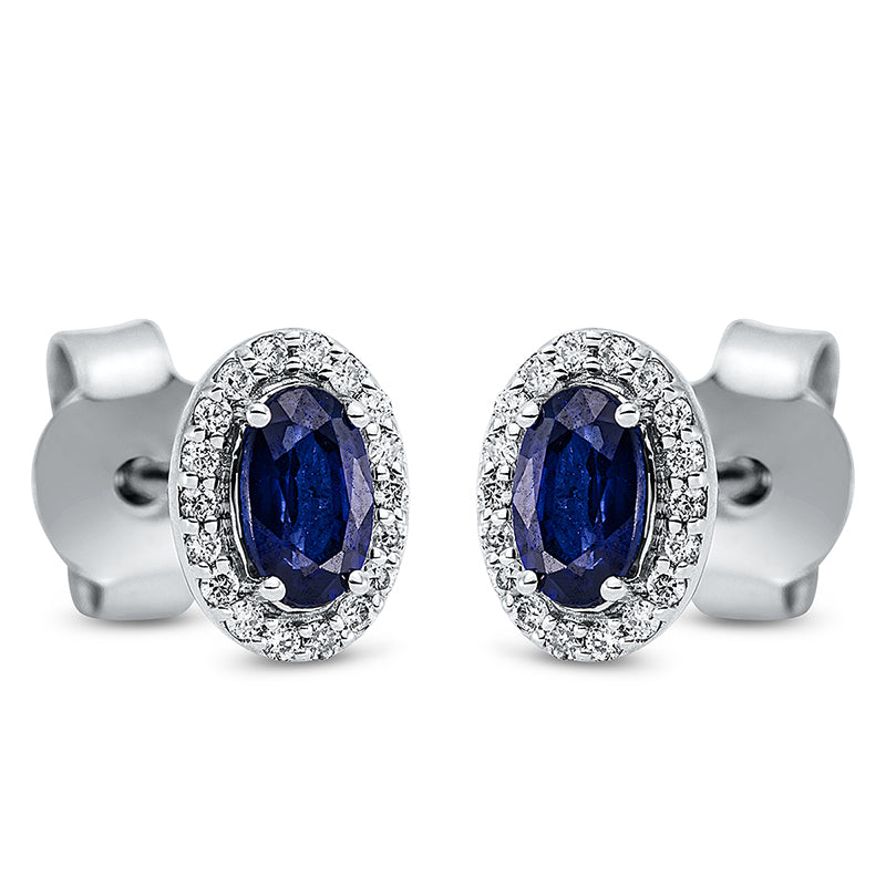 Ohrschmuck 18 kt WG, 36 Brill. 0,10 ct, TW-si, 2 Saphire 0,53 ct blau