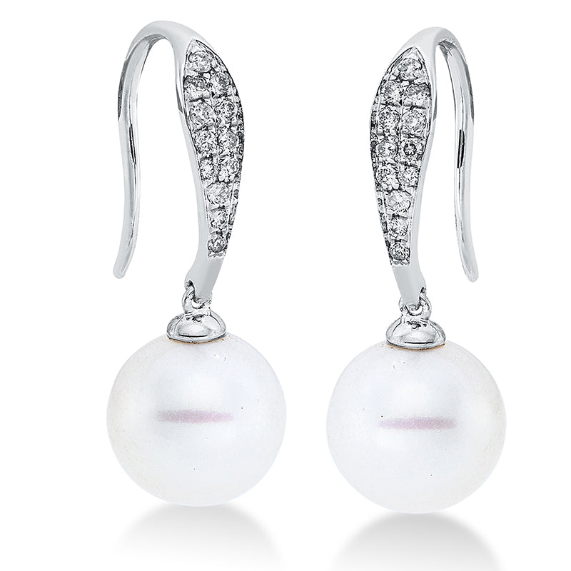 Ohrhänger 18 kt WG, 24 Brill. 0,16 ct, W-si, 2 SW weiß 9 mm