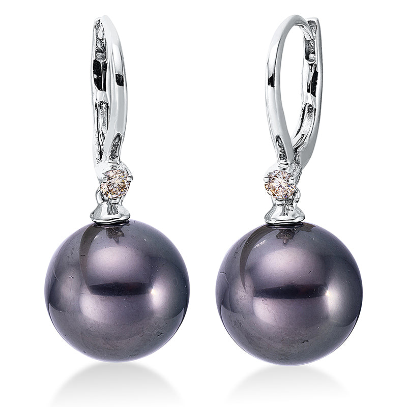 Creolen 18 kt WG, 2 Brill. 0,09 ct, gelb, 2 TA grau 10,5 mm