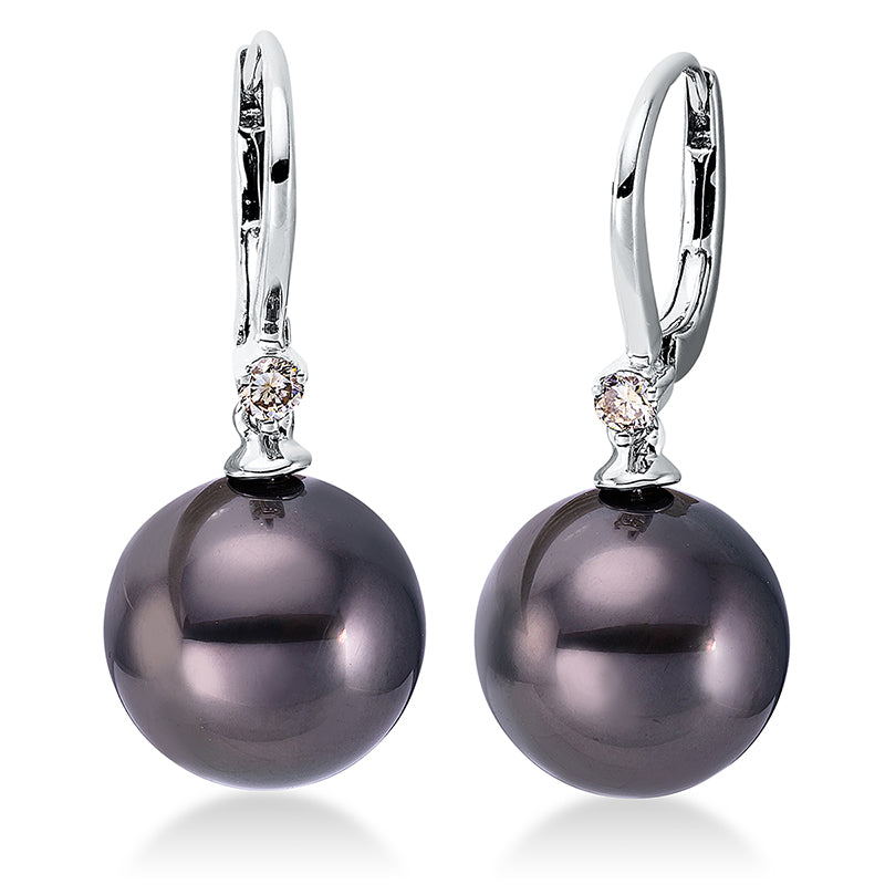 Creolen 18 kt WG, 2 Brill. 0,09 ct, gelb, 2 TA grün 10,5 mm