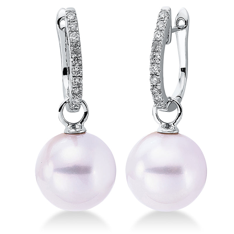 Creolen 18 kt WG, 20 Brill. 0,28 ct, W-si, 2 SW weiß 11 mm