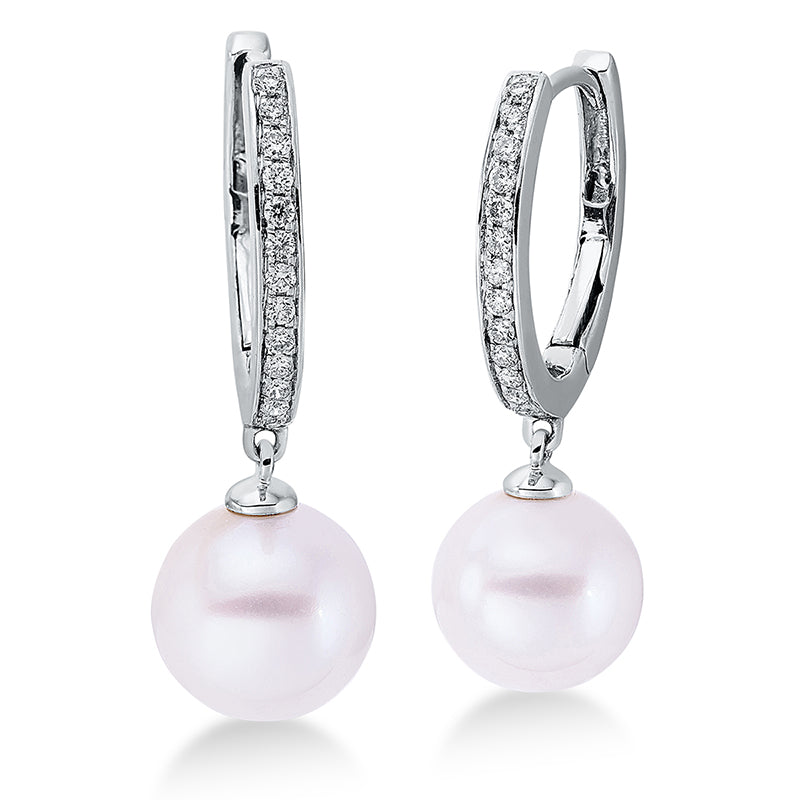 Creolen 18 kt WG, 26 Brill. 0,16 ct, W-si, 2 SW weiß 9 mm