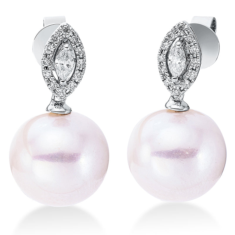 Ohrstecker 18 kt WG, 2 Nav. 0,14 ct, W-si, 24 Brill. 0,12 ct, W-si, 2 SW weiß 12 mm