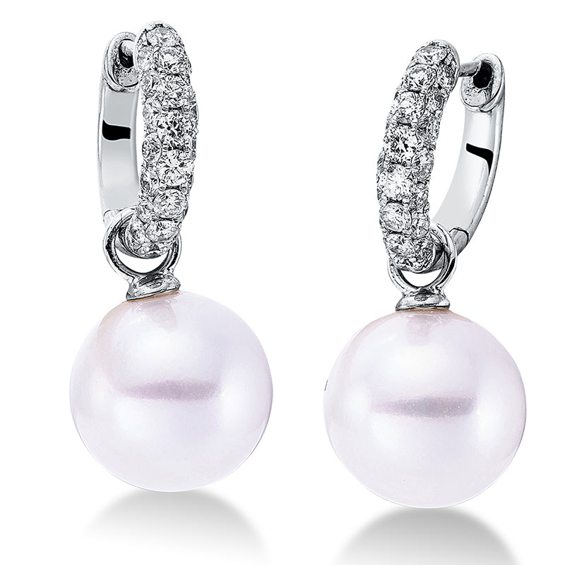 Creolen 18 kt WG, 44 Brill. 0,89 ct, W-si, 2 SW weiß 11 mm