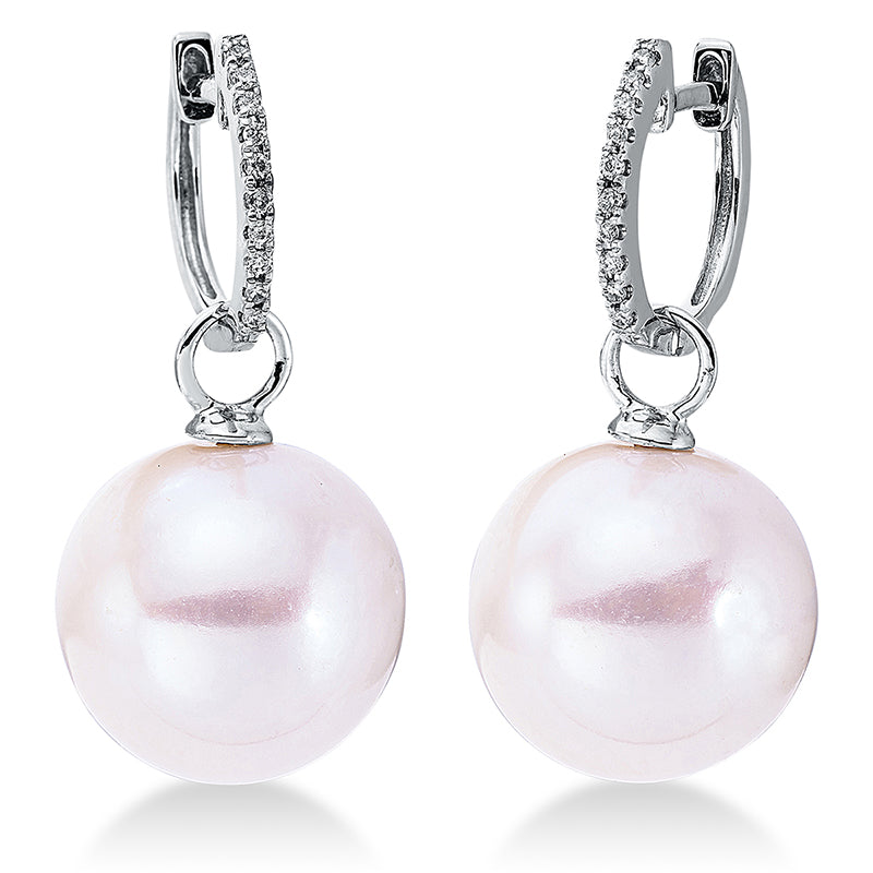 Creolen 18 kt WG, 20 Brill. 0,06 ct, W-si, 2 SW weiß 12 mm