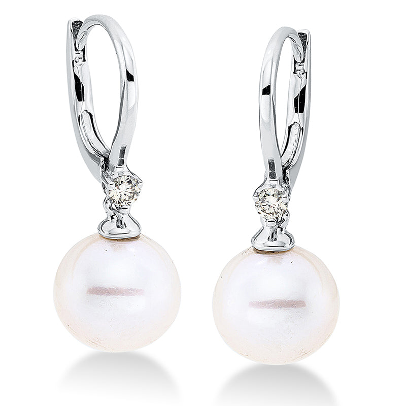 Creolen 18 kt WG, 2 Brill. 0,09 ct, gelb, 2 SW weiß 9 mm