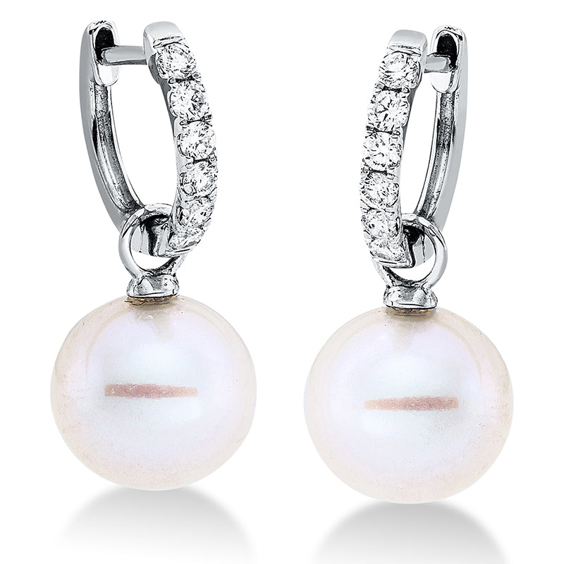 Creolen 18 kt WG, 12 Brill. 0,22 ct, W-si, 2 SW weiß 9 mm