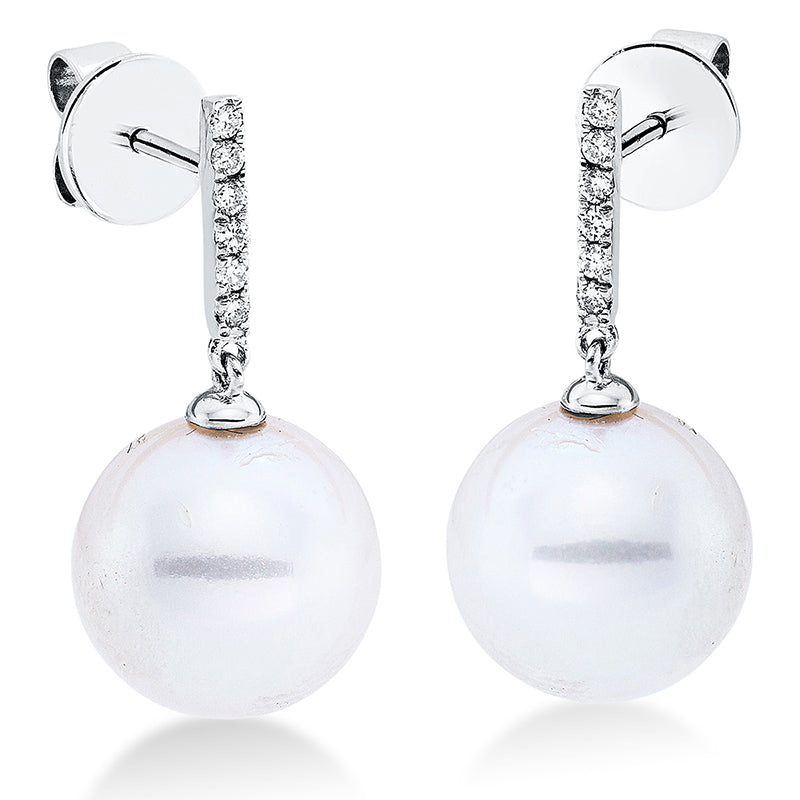 Ohrstecker 18 kt WG, 12 Brill. 0,10 ct, W-si, 2 SW weiß 11 mm