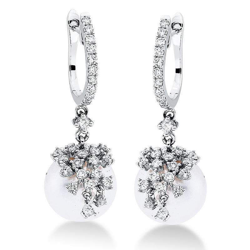 Creolen 18 kt WG, 56 Brill. 0,88 ct, W-si, 2 SW weiß 11 mm