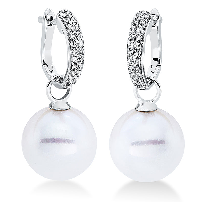 Creolen 18 kt WG, 44 Brill. 0,21 ct, W-si, 2 SW weiß 11 mm