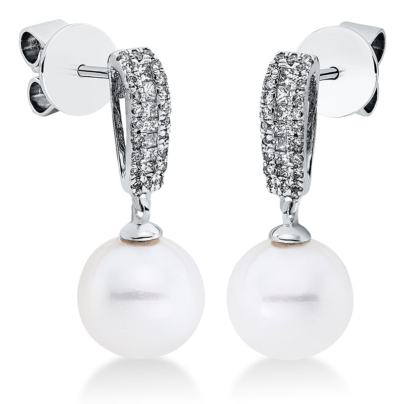 Ohrstecker 18 kt WG, 14 Princ. 0,13 ct, W-si, 44 Brill. 0,16 ct, W-si, 2 SW weiß 9 mm