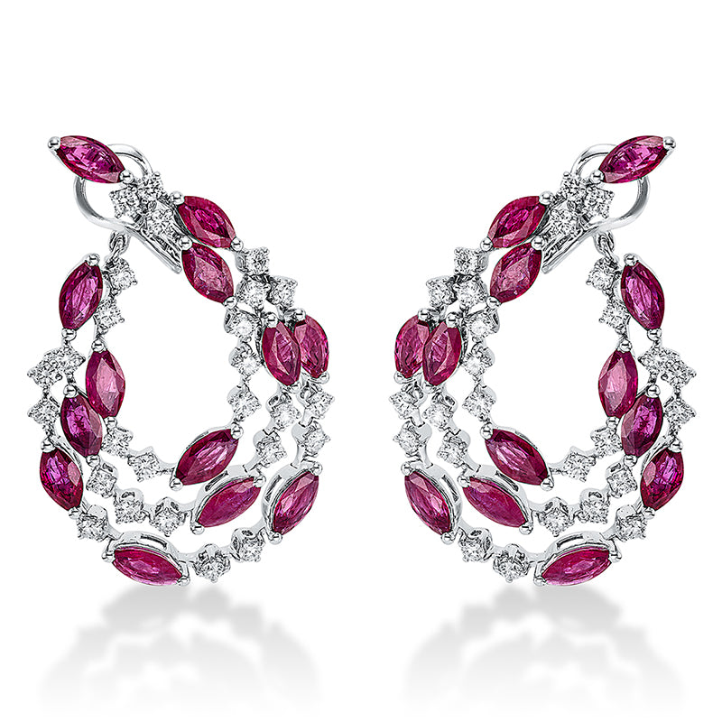 Ohrschmuck 18 kt WG, 52 Brill. 3,09 ct, TW-vsi/si, 26 Rubine 13,74 ct rot