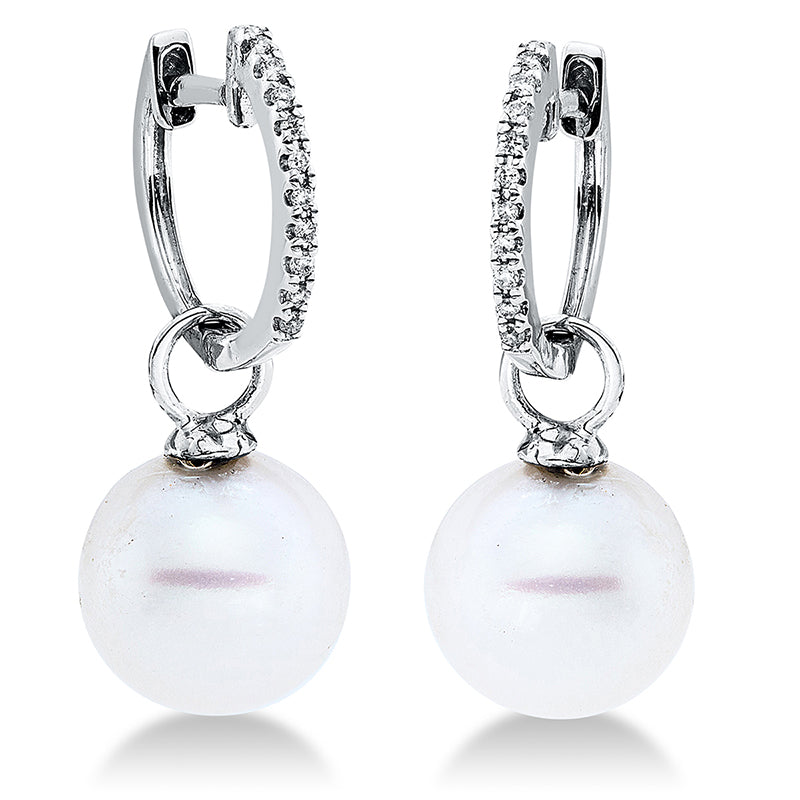 Creolen 18 kt WG, 20 Brill. 0,06 ct, W-si, 2 SW weiß 9 mm