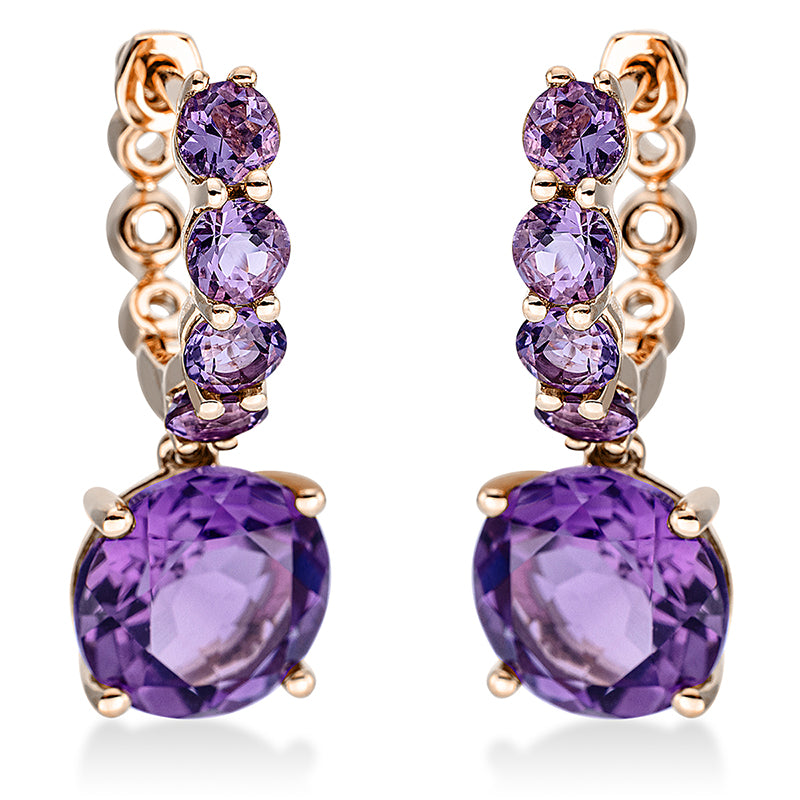 Ohrschmuck 18 kt RG, 2 Amethyste 3,50 ct lila, 8 Amethyste 0,90 ct lila