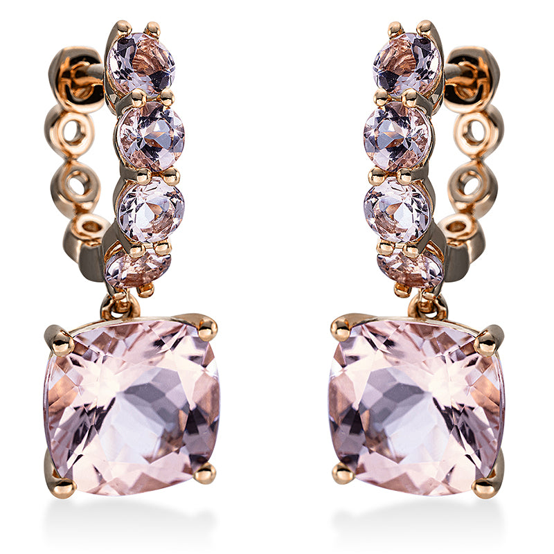 Ohrhänger 18 kt RG, 2 Morganit 4,60 ct pink, 8 Morganit 0,90 ct pink