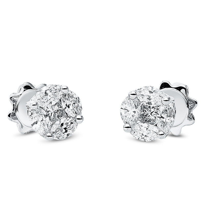 Ohrstecker 18 kt WG, 2 Princ. 0,17 ct, TW-si, 8 Nav. 0,71 ct, TW-si