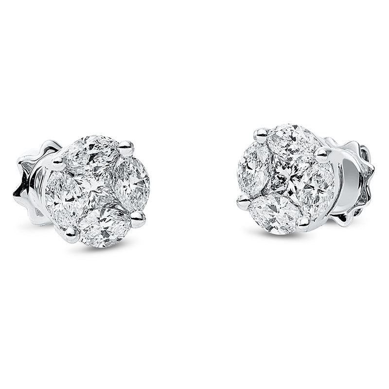 Ohrstecker 18 kt WG, 2 Princ. 0,37 ct, TW-si, 8 Nav. 1,12 ct, TW-si